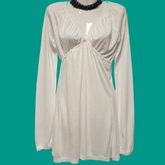 WHITE Long Sleeve Rayon V Neck Tunic Blouse Top Size S - Picture 1 of 10